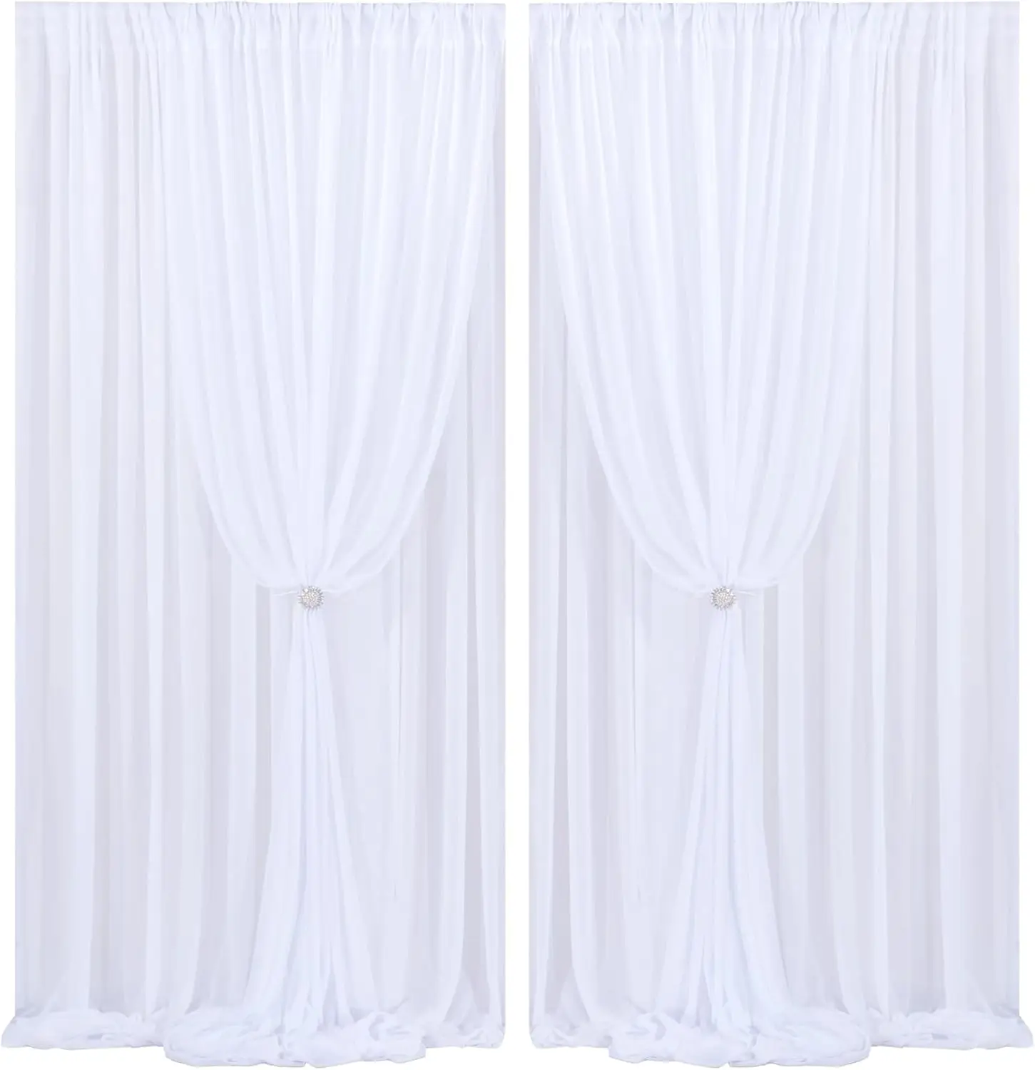 

4 Panels-5ft x 10ft White Backdrop Curtain White Chiffon Drapes Sheer Curtains Wedding Backdrop Wall Curtains for Bridal Shower