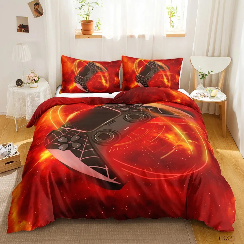 Gamer Bedding Sets For Boy, Gamepad Controller Duvet Cover Set King Size,Video Games Home Decor Comforter Cover For Teen Bedroom