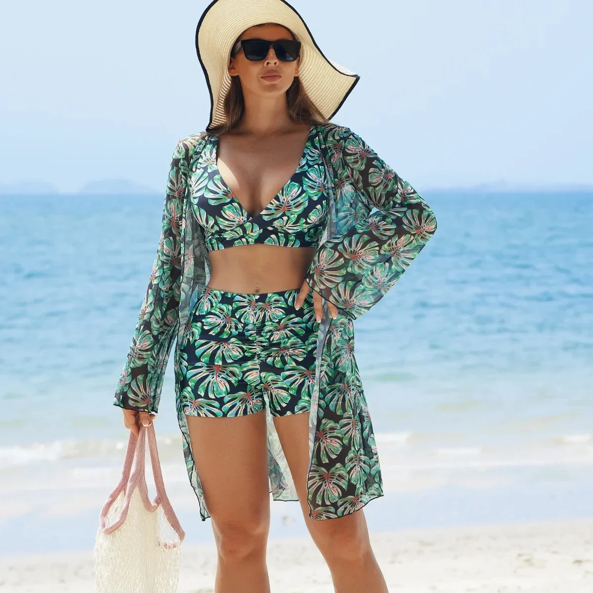 مثير متعدد الألوان مطبوعة بيكيني ملابس السباحة ثلاث قطع مجموعة للنساء المألوف Tangshan Ningxia الصين ملابس رياضية وإكسسوارات #6