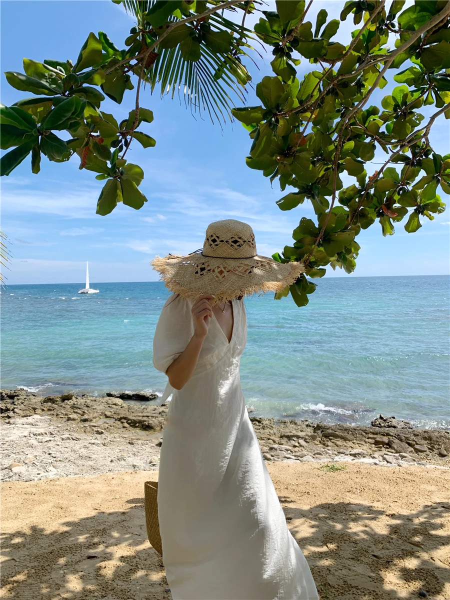 2024 Summer Raffia Sun Hats for Women Holiday Straw Hat Panama Ladies UPF Travel Beige Floppy Hat beach accessories