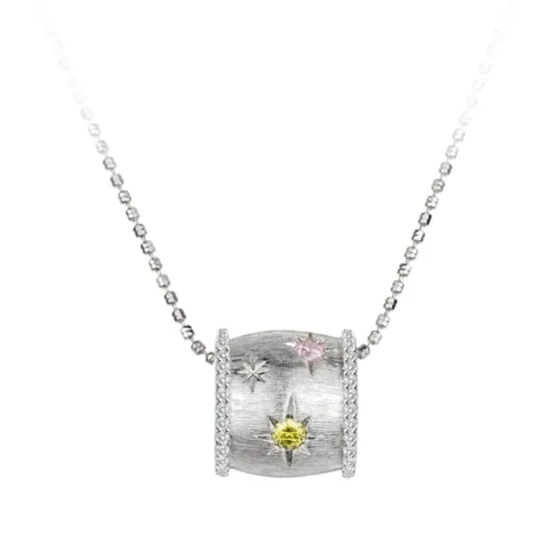 

CAMEO Pendant Chain 925 Silver Synthetic Zircon Silver Color Flower Pattern Brushed Temperament Necklace