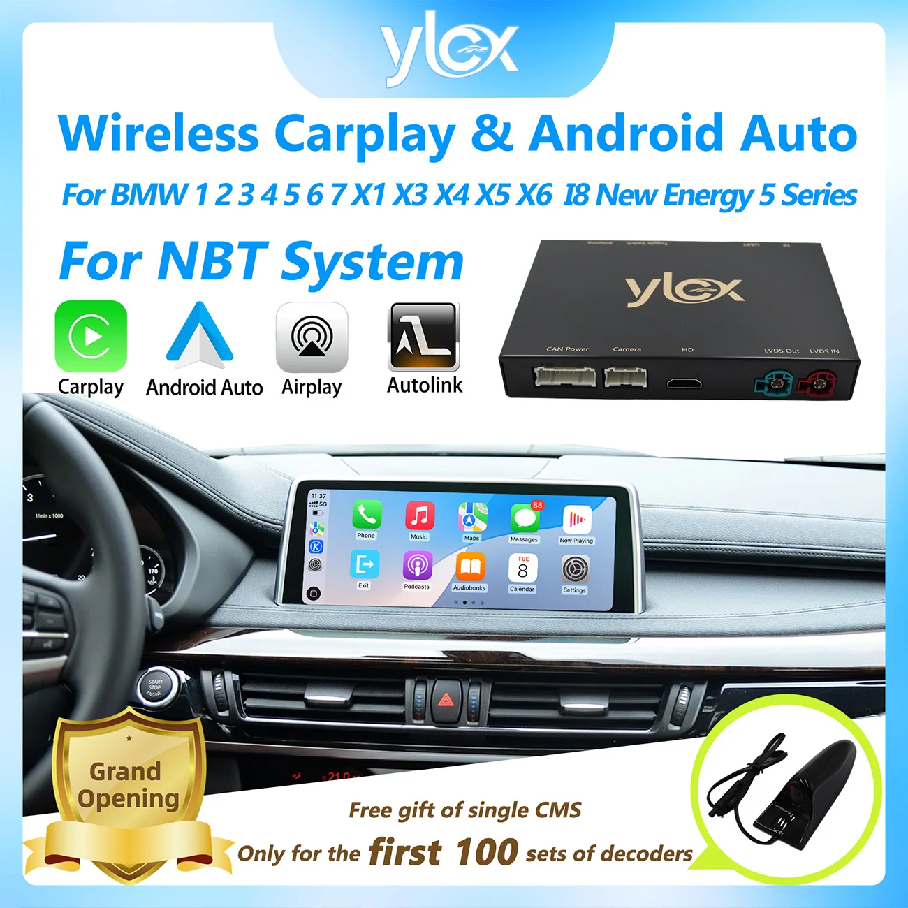 CarPlay اللاسلكي لنظام BMW NBT 1 2 3 4 5 6 7 Series X1-X6 F10-F56 مع Airplay MirrorLink CMS يدعم YT NF عبر الإنترنت