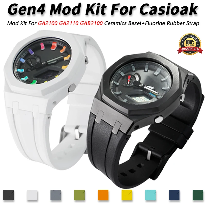 Gen4 For Casioak GA 2100 Mod Kit Ceramic Bezel+Rubber Strap for Casioak GA2110 GAB2100 Bracelet Band Case With Screws Corre