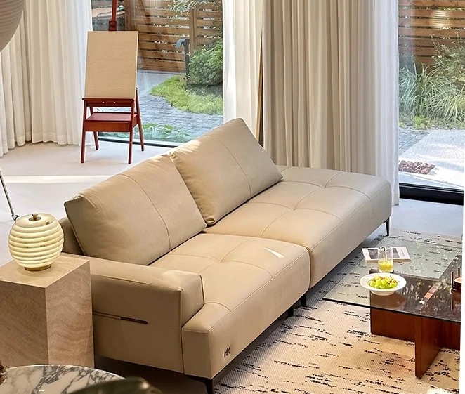 

Leather sofa, Italian light luxury, large sitting depth, free lying, straight row, living room furniture