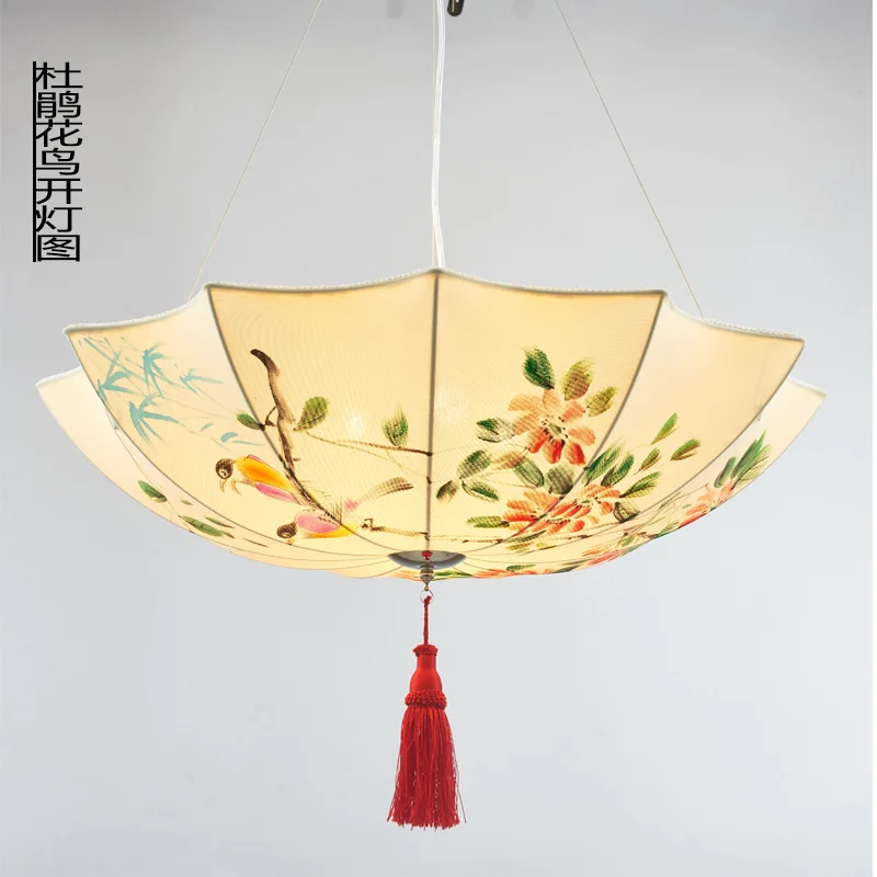 

Hand-painted umbrella fabric chandelier for restaurant hot pot tea house decorative ceiling lamp pendant light