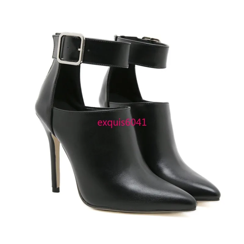 New Women's Hollow Buckle Ankle Boots Pointed Stiletto Extra-high Heel Boots Sizes 35-42