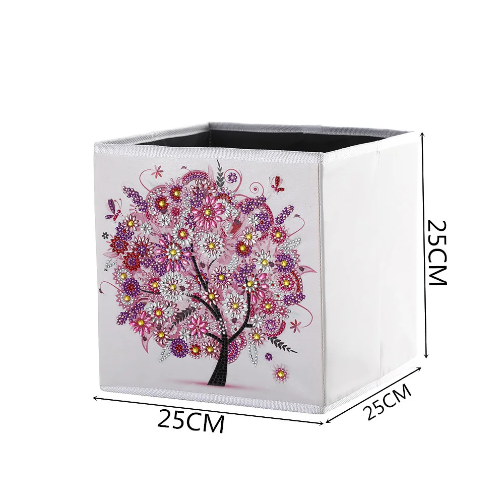 Creative DIY Diamond Painting Cross Stitch Kit Foldable Storage Box Tree Pattern C Round Special-shaped Diamond Embroidery Art