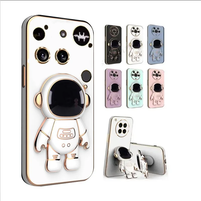 Für Nothing Phone 3, vergoldete Astronauten-Halterabdeckung für Nothing Phone 3a Pro Candy galvanisiertes Silikon, weiche TPU-Standhüllen