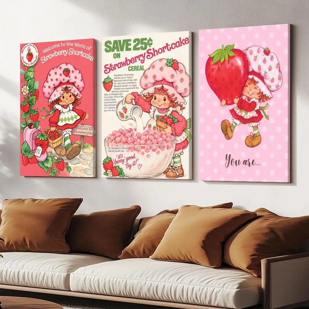 Animated S-Strawberry Shortcake Framed Wall Painting HD Canvas Wall Art | Optional Framed/Unframed | Modern Entryway Home Decor