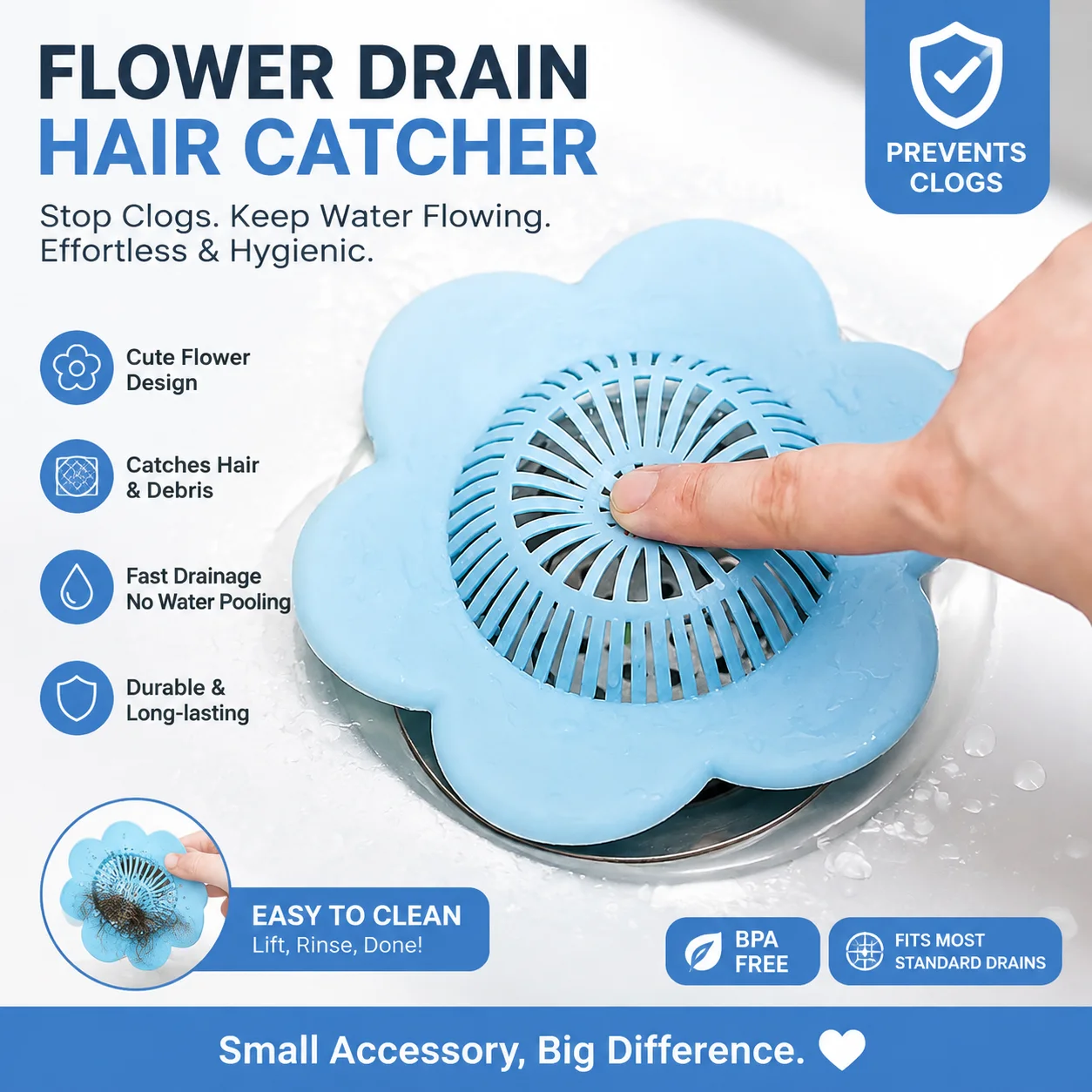 Kitchen Sink Strainer Drain Hair Catcher, Stainless Steel Suction Cup Filter Mesh Anti-Clog Cover for Bathroom Floor Drain