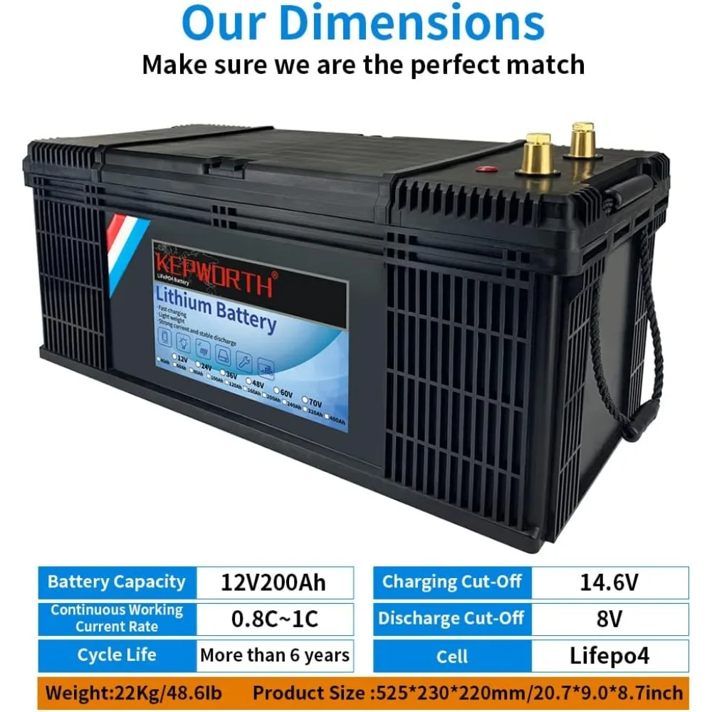 12V 200Ah 리튬 LiFePO4 배터리 딥 사이클 리튬 인산철 충전식 배터리