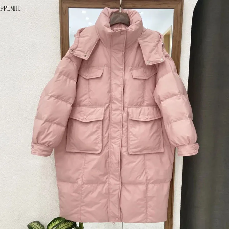 Korea Mid-length Down Cotton Coats Tops Hooded Fashion Casual Abrigo Warm Snow Wear Parkas Winter Women Loose New Jacket Casaco