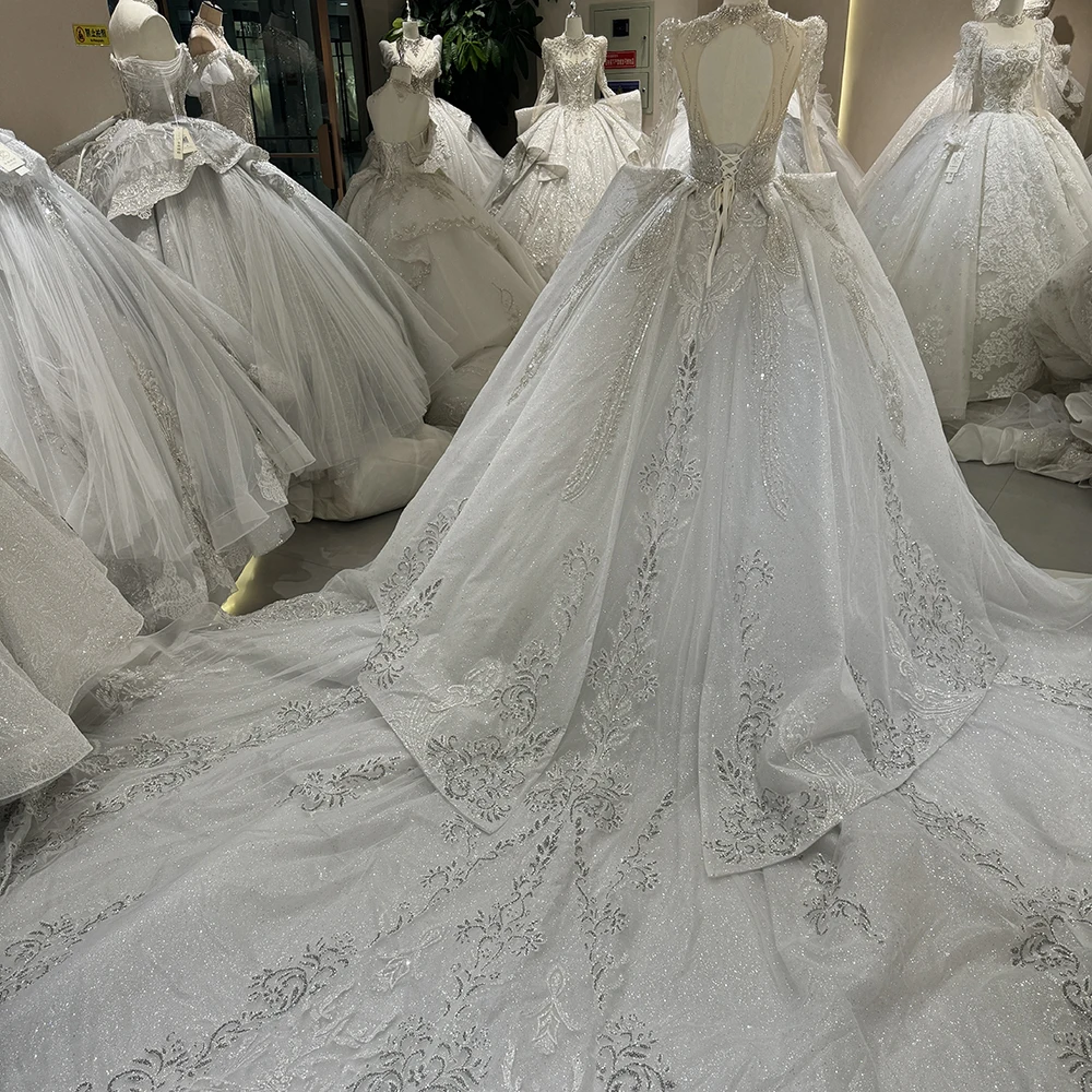 Customized Gorgeous Ball Gown Organza Wedding Dress Vintage Pearls Long Sleeves Women Bridal Gowns With Beaded Vestido de novia