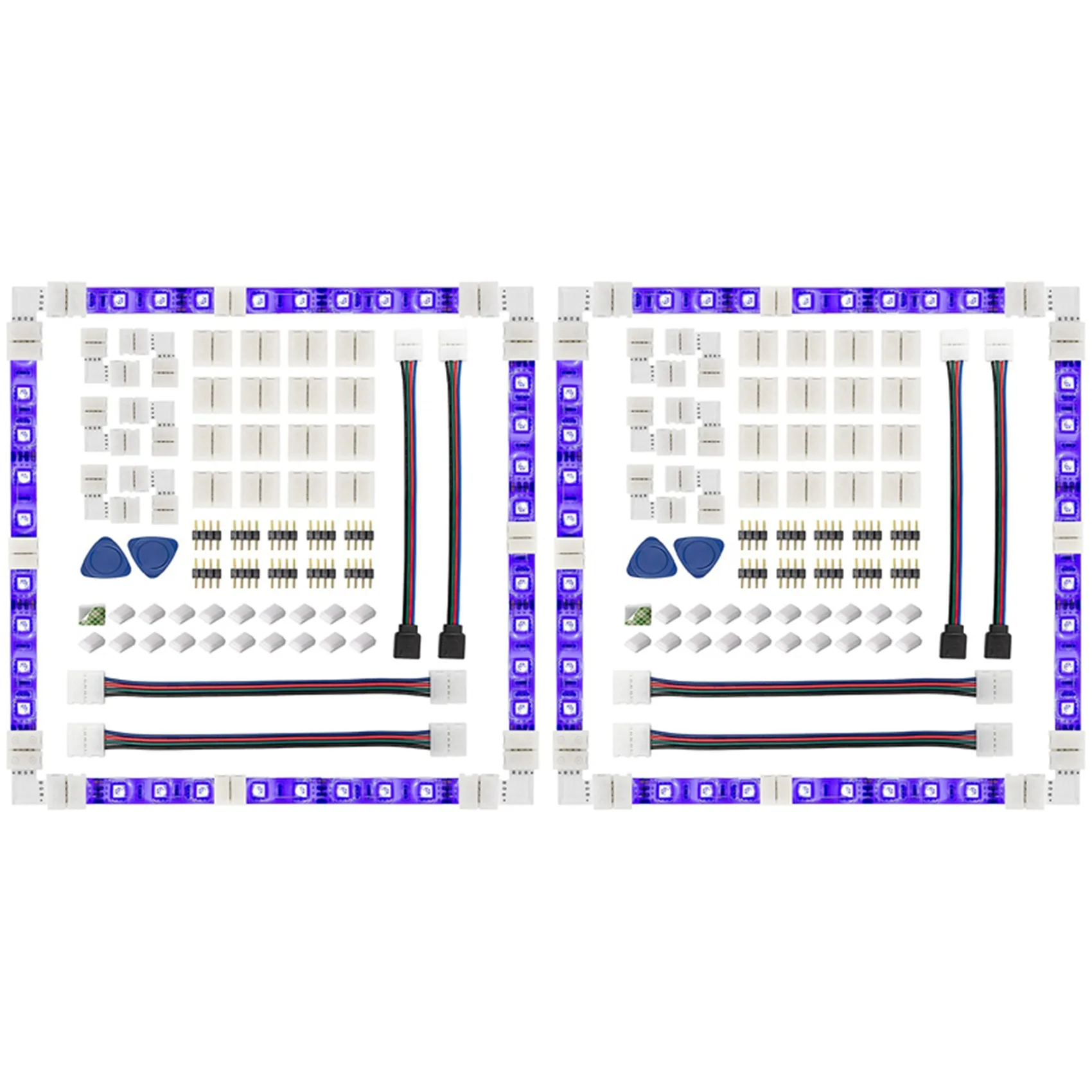 ABGR-2Set موصل شريط LED 4 دبوس 10 مم موصل شريط إضاءة RGB بدون لحام لـ 5050 SMD - موصلات على شكل حرف L