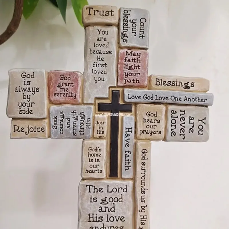 Inspirational Standing Cross Jesus Crosses Covered in Encouraging Words and Phrases Christian Decoration for Office Home Table