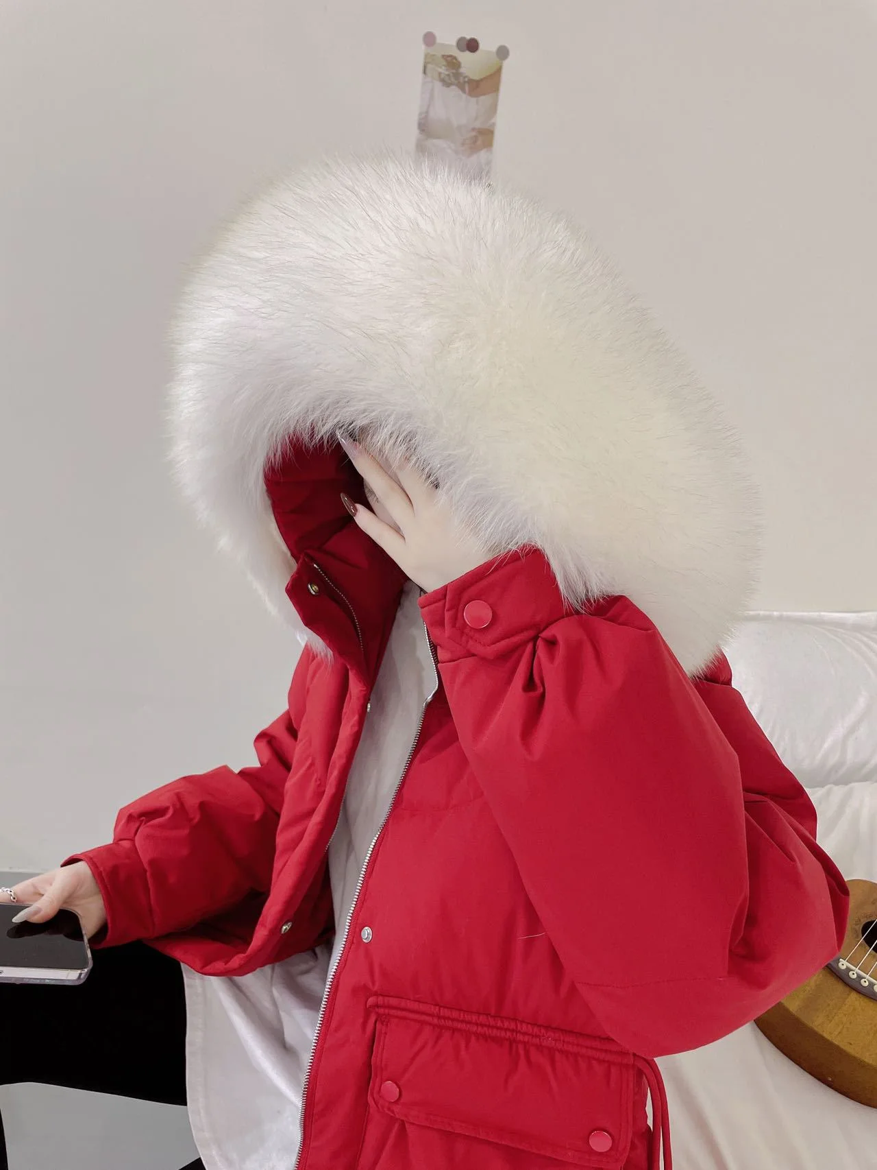 الشتاء معطف الفرو الكبير الأبيض بطة أسفل سترة المرأة متوسطة طويلة أسفل الثلوج سترة كبيرة فو الفراء معطف سميكة بطة بيضاء أسفل معطف #2