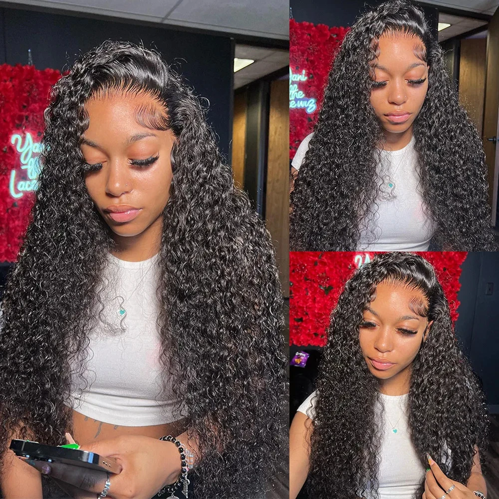 Perruque Lace Front Wig Deep Wave Brésilienne Naturelle, Cheveux Bouclés, 13x4, 28 30 32 Pouces, Densité 200, pour Femme