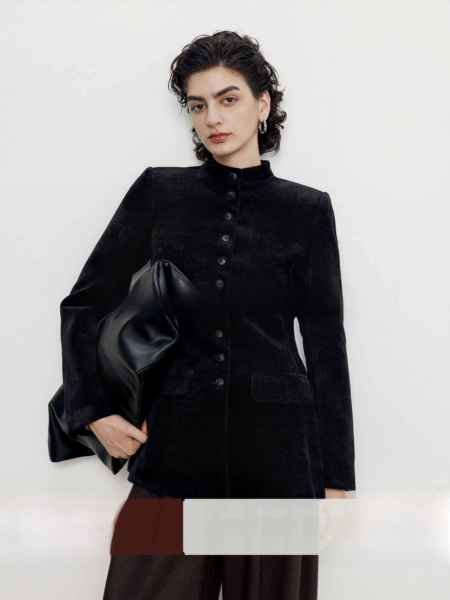 

Elegant ChicJre Retro Stand Collar Suit Jacket for Women in Black Color Spring Commute High Waist Cinching Long Sleeve