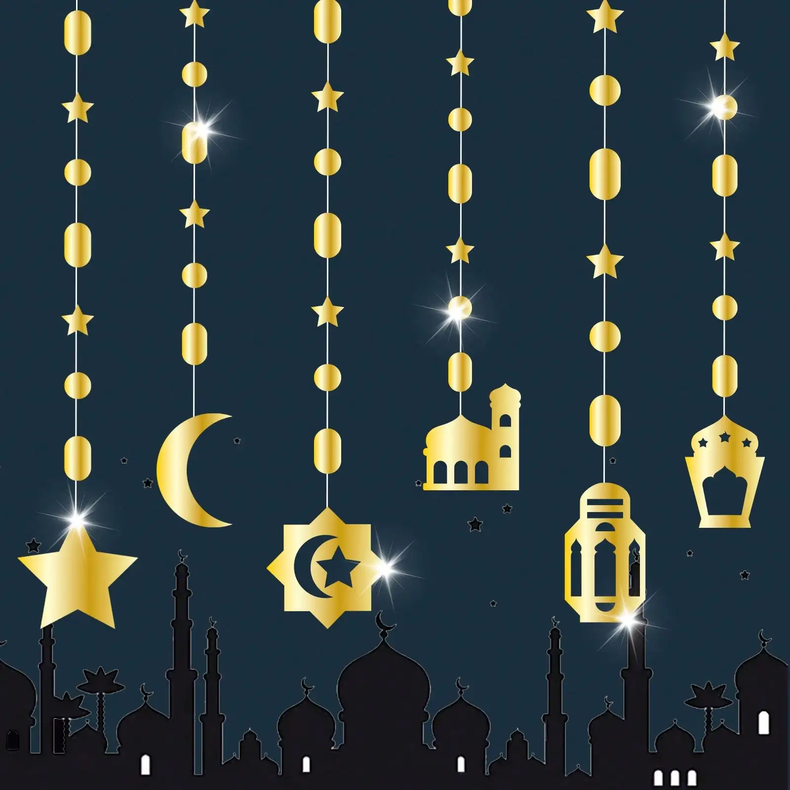 Ramadan Decorations,Ramadan Home Hollow Banner Hanging Moon Stars Lantern Pattern for Birthday Festival Wedding Party Wall Decor view 4