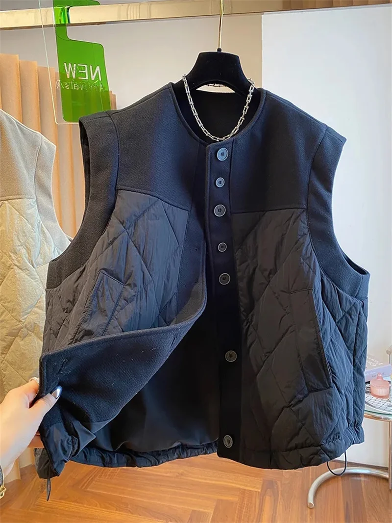 2023 New European Loose Fitting Cotton Vest Patchwork Cotton Jacket For Women In Autumn And Winter Sleeveless Jacket For Externa