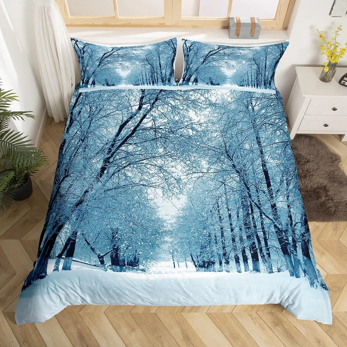 Botanical Tree Duvet Cover Set Full Queen Smoky Mountain Bedding Set Natural Scenery Comforter Cover Rustic Country Quilt Cover