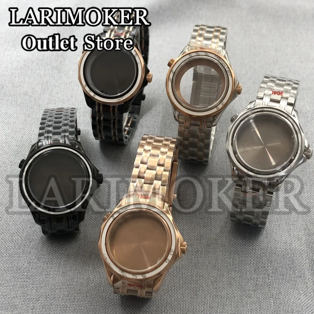 LARIMOKER Silver Black Two-Tone Rose Gold 41mm Watch Case fit NH34 NH35 NH36 NH38 NH70 NH72 movement Domed Sapphire Glass