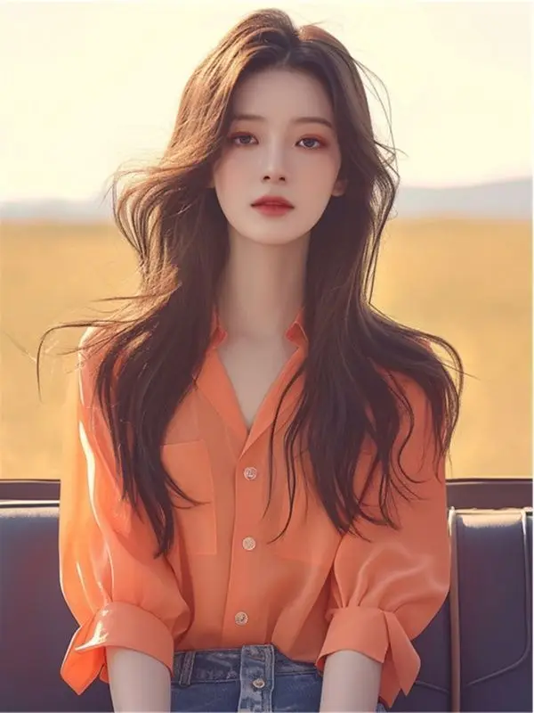 Elegant Summer Top With Trendy Orange Puff Sleeves