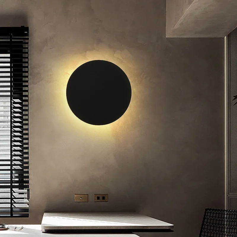 Modern Round Wall Lamp Bedroom Bedside Living Room Background Corridor Hallway Staircase Eclipse Light Led Sconce Lighting