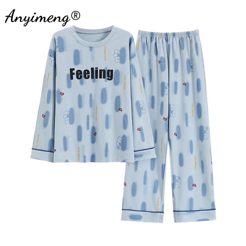 Cute Rabbit Print Cartoon Pajamas Autumn Winter Woman Pajama Sets Long Sleeves Full Pants Girl Nightwear Soft Women Pijamas