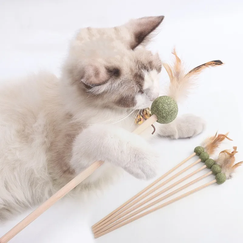 

Cat Toy Feather Toys for Cats Stick Wood Handle Cat Toys Interactive Kitten Training Teaser Cats Toy Ball Stick Pet Products