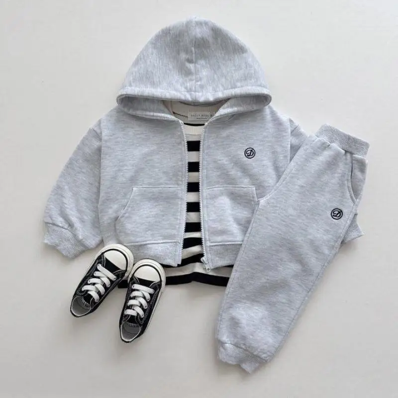 2024 Autumn New Children Hooded Clothes Set Baby Boys Long Sleeve Zipper Cardigan + Pants 2pcs Suit Girls Hoodie Kids Outfits