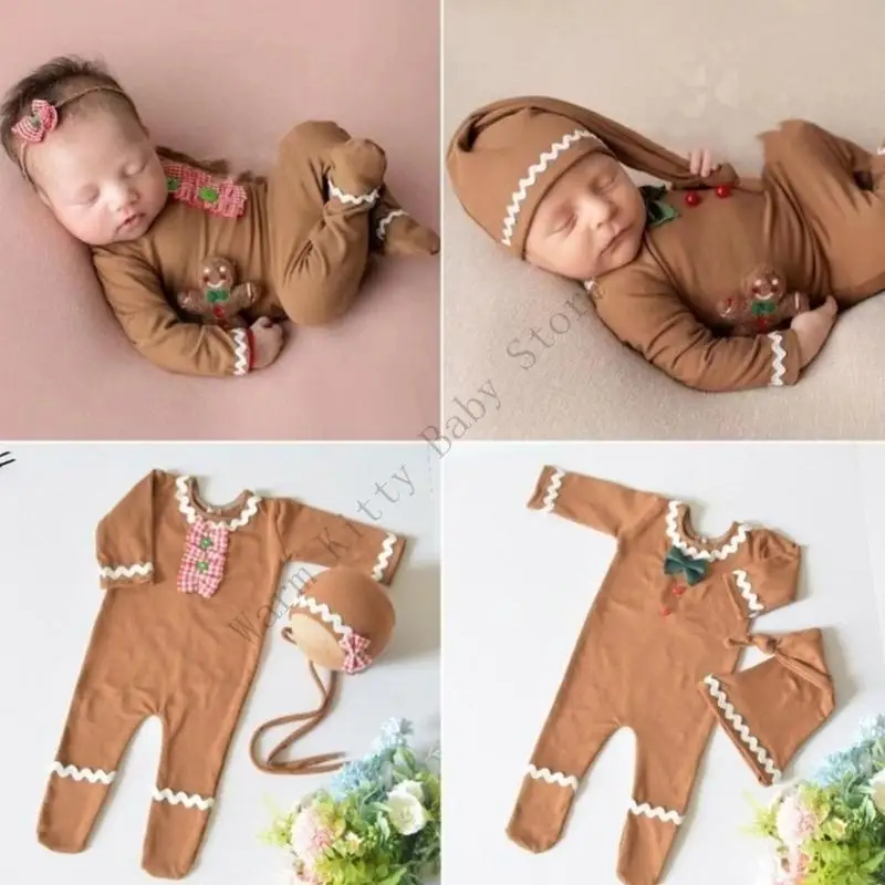 

1 Set Baby Christmas Photoshoot Costume Unisex Infant Boy Girl Studio Photo Shooting Romper with Hat Newborn Photography Props