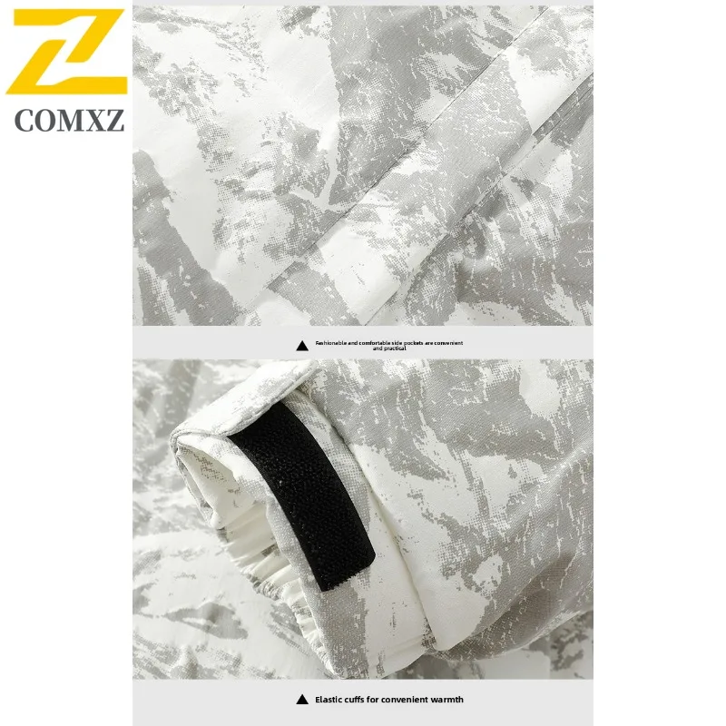 COMXZ Men Bread Jacket Trendy Hong Kong Design Travel Snow Windproof Lightweight Ski Padded Jacket Stylish Street Parker Coat