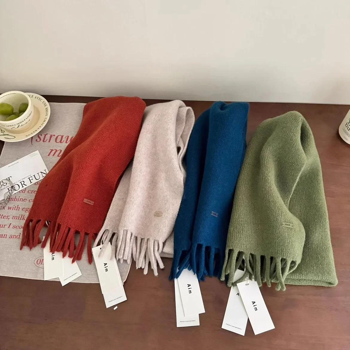 100%Wool Scarf Women Autumn Winter Solid Color Simple Classic Cashmere Muffler Female New Type Versatile Warm Shawl