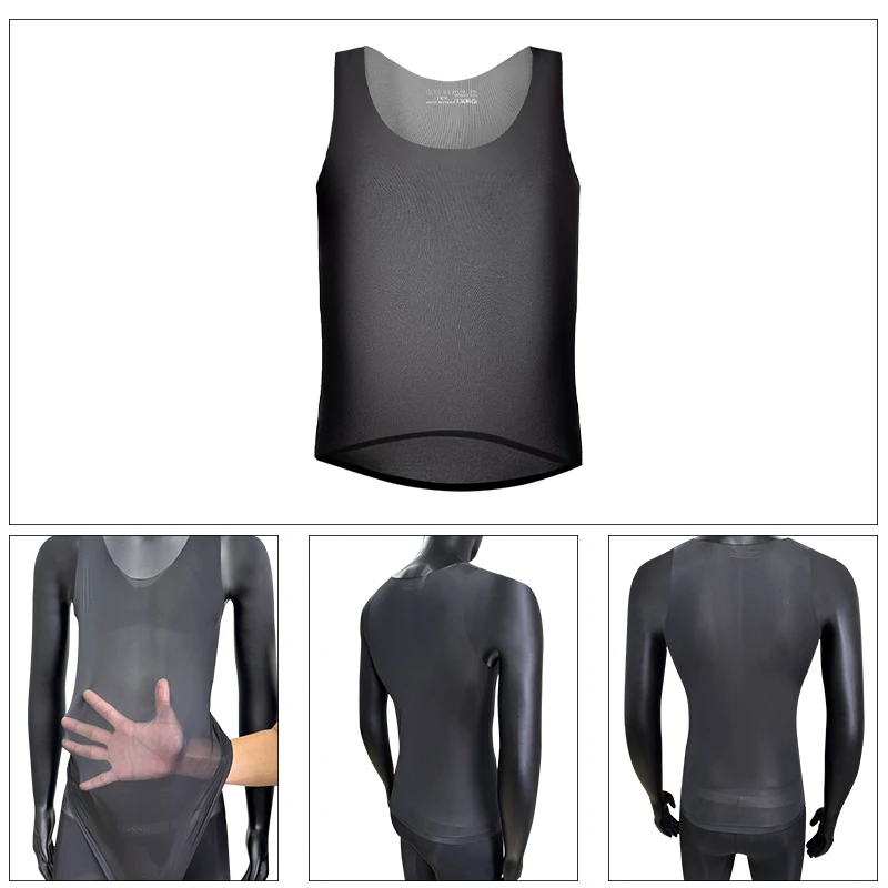 Camada base de ciclismo trasparente top roupa interior riflettente branco camisa ciclismo esporte colete masculino canottiera seca
