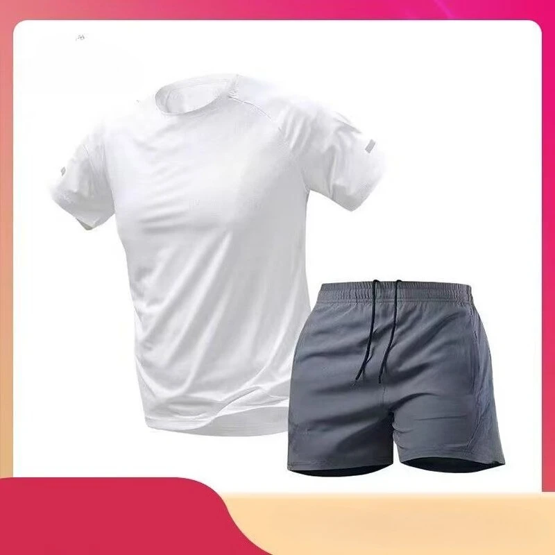 

Men's Suit Men's and Women's Loose Round Neck Short-sleeved Shorts Light and Elastic Sports Fitness A Complete Set