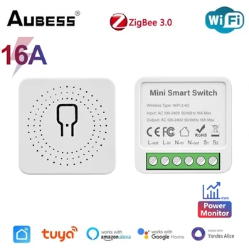 מתג Tuya Smart Zigbee/WiFi Mini עם שליטה דו כיוונית לשבירת אור עם מוניטור אנרגיה, שלט SmartLife ותמיכה ב-Alexa ו-Google