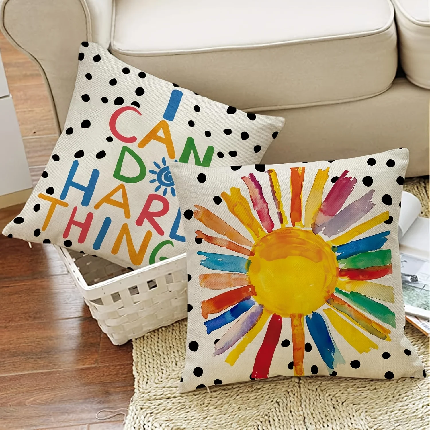 4PC Inspirational Affirmation Throw Pillow Covers Set Can Do Hard Things Rainbow Sun I Am Brave Smart Loved Unique Priceless