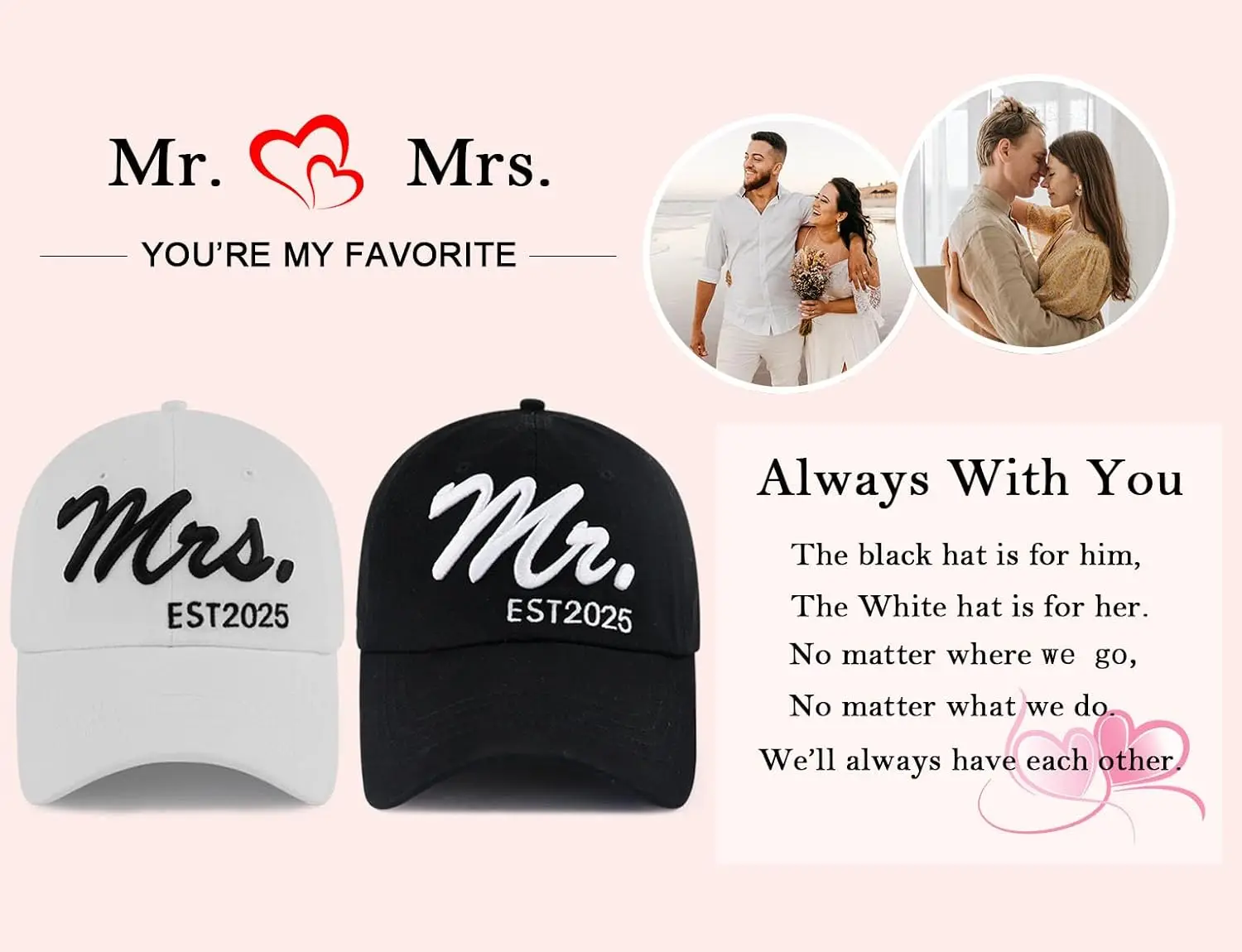 Mr Mrs Baseball Hats for Men Women, Newlywed Honeymoon Wedding Gifts, Funny Adjustable  Set