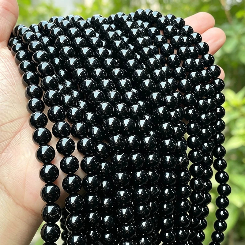 7A Natural Black Agate Onyx Stone Beads Round Loose Spacer For Jewelry Making DIY Bracelets Accessory 15'' Strand 4 6 8 10 12mm