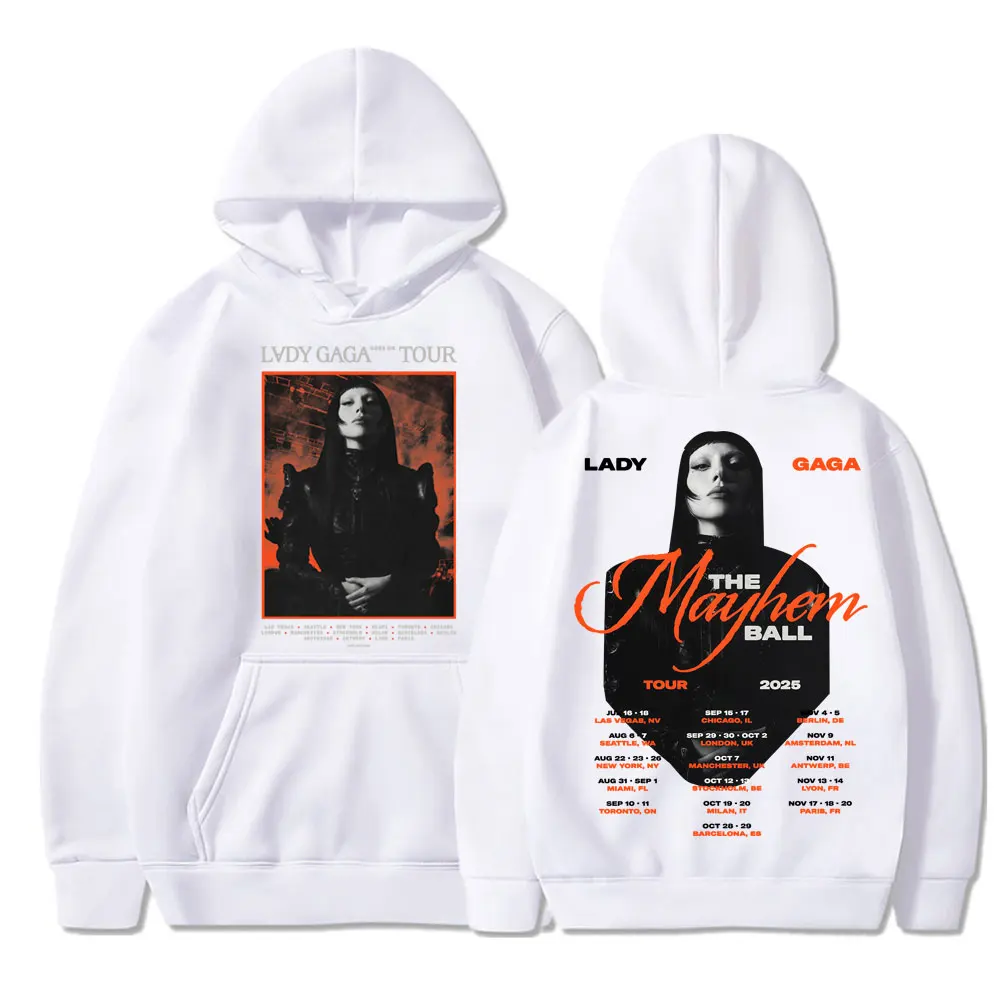 ليدي غاغا ذا الفوضى جولة الكرة 2025 هوديي الرجال النساء موضة Harajuku خمر الهيب هوب البلوز المتضخم ملابس رياضية الذكور