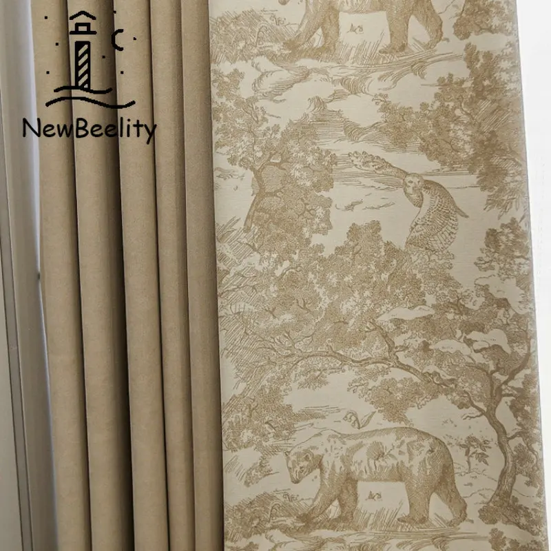 French Ins Style Chenille Blackout Curtains for Living Dining Room Bedroom Animal Jungle Spelling Edge Thicken Jacquard Cloth