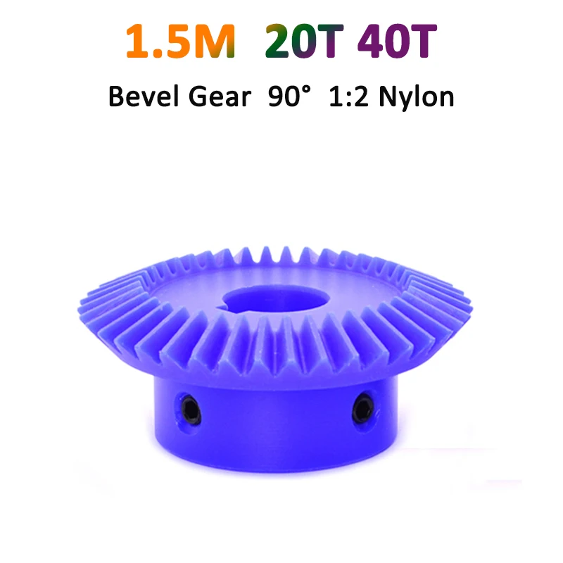 1pc 1:2 Nylon Bevel Gear 1.5M Mod 20 40 Teeth Bore 10 12 14 15 16 18 20mm 1.5 Modulus Gear 90 Degrees Meshing Angle Plastic Gear