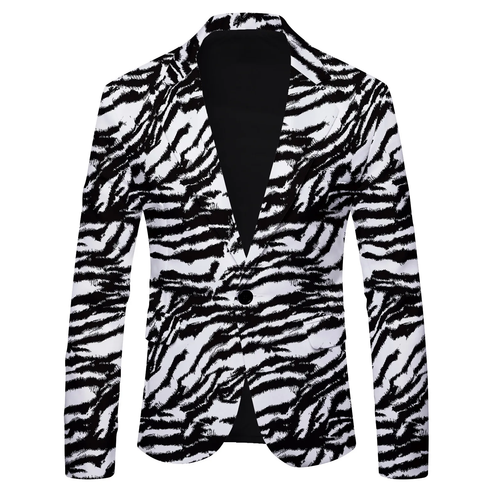 2024 New Zebra Stripes Corrugated Print Blazer Casual British Fashion Street Suit Coat Slim Fit One Button Suits Jacket for Men