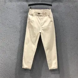Amarelo baggy tornozelo comprimento harem jeans casual elástico de cintura alta pantalones básico em linha reta calças jeans solto coreano vaqueros 2024