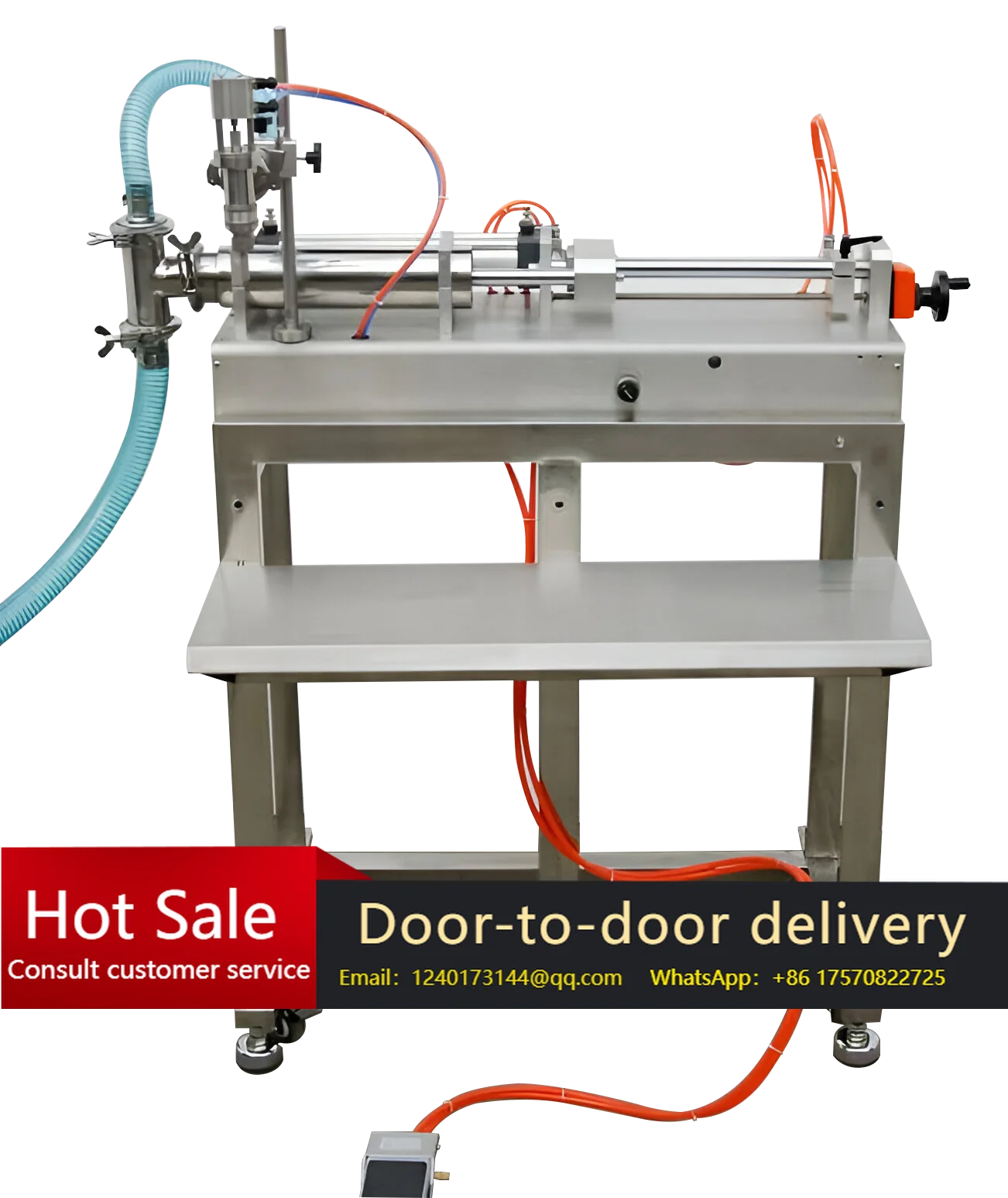 

Full Pneumatic One-Head Liquid Filling Machine with Hose + Table (for Oil, Soap, Honey, Drinks, Coolant)