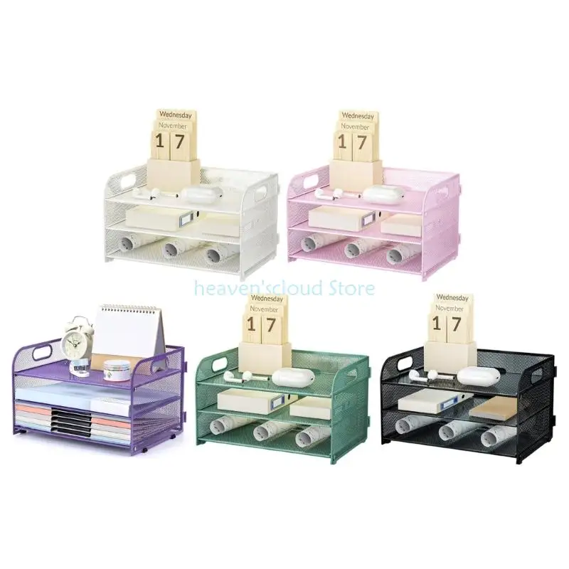 Y88B 3 Tiers Desk Organiser Paper Organiser with Handle Notebooks Sorter Rack Desk Accessories for Office Home and School