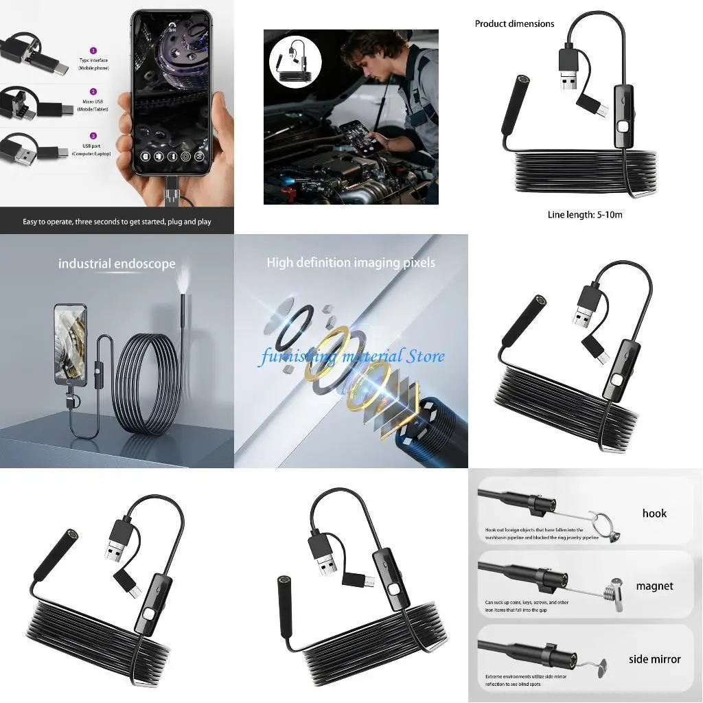 

Y5GD 8mm Industrial Borescope 200MP 720P Camera IP67 Impermeable for Pipe Engine Inspection