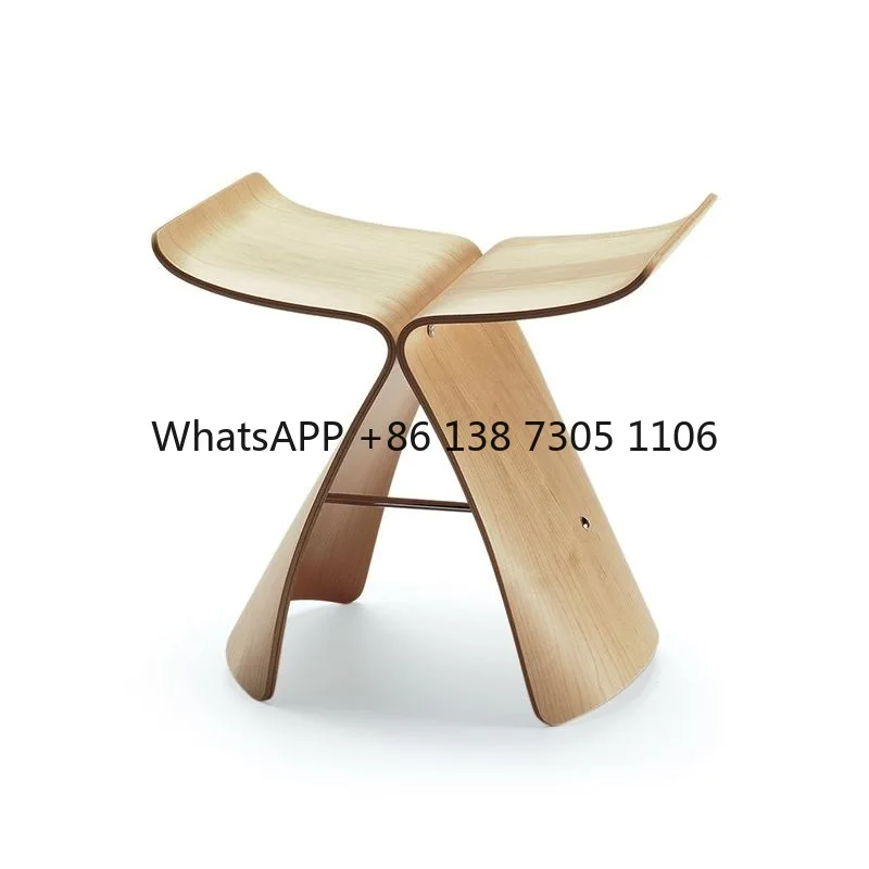 

Butterfly stool change shoes, simple personality, Nordic decorative chair, modern log color solid wood low stool