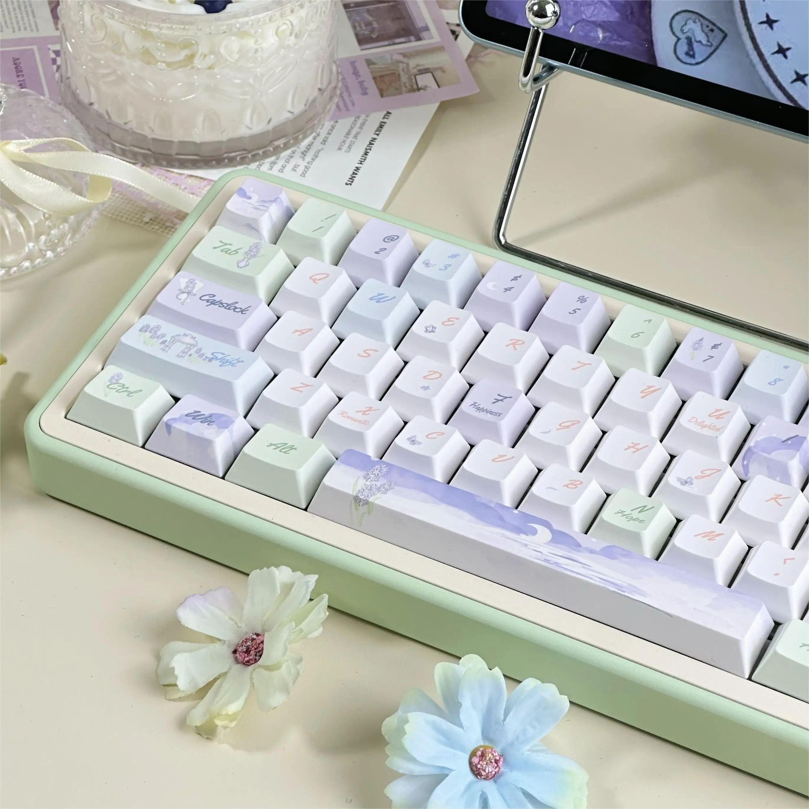 Droom Messenger Thema Keycap Cherry/Qx3 Profiel Pbt Sublimatie Mechanische Toetsenbord Caps Esthetische Paarse Lavendel Keycaps